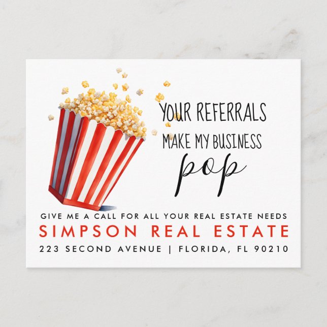 real estate Popcorn referrals Announcement Postcard (Front)