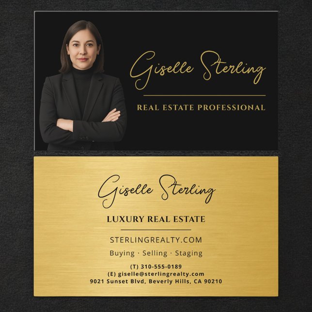 Real Estate Professional Black Gold Metallic Business Card (Creator Uploaded)