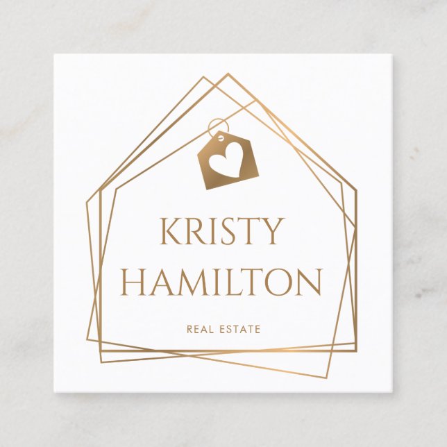 real estate professional house realtor gold square business card (Front)