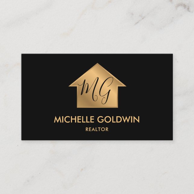 Real Estate Professional Modern Monogram House Business Card (Front)