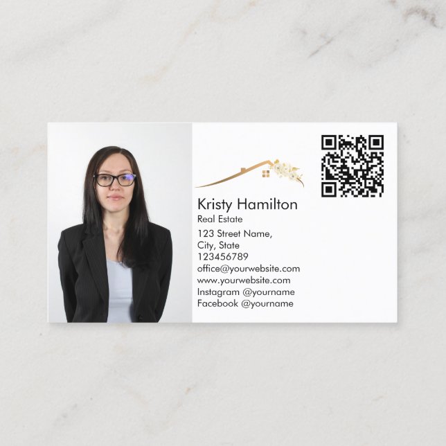 real estate professional realtor add photo QR code Business Card (Back)