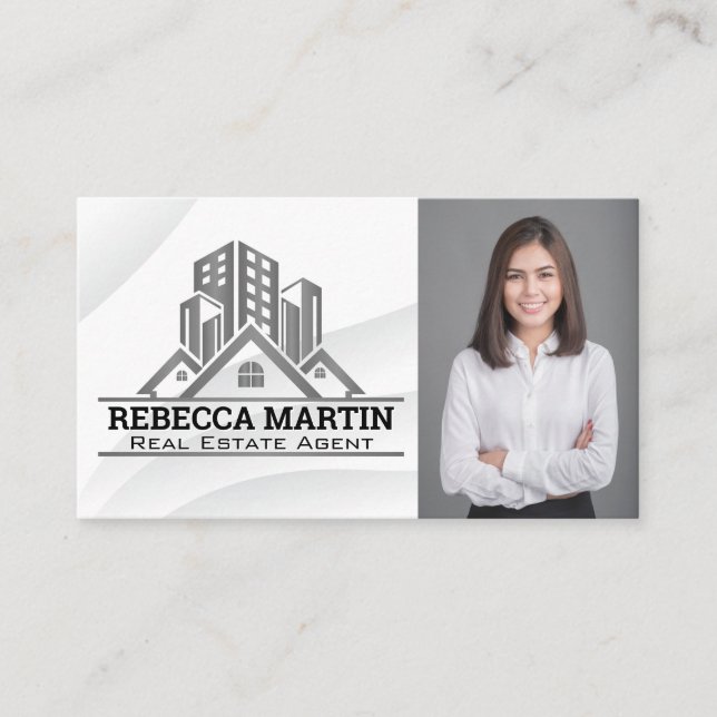 Real Estate Properties Logo | Business Woman Business Card (Front)