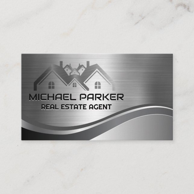Real Estate Properties | Metal Business Card (Front)