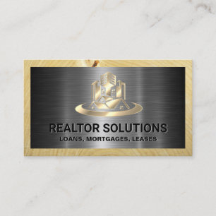 Real Estate Properties Metallic Gold Wood Business Card