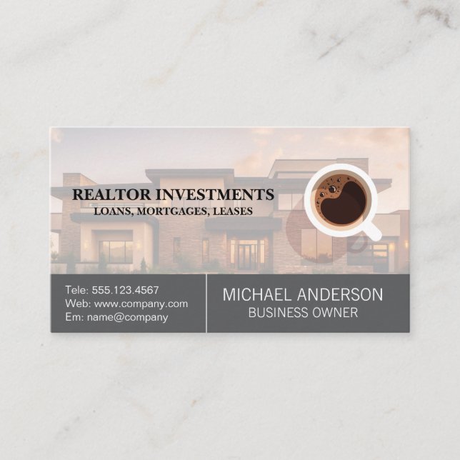 Real Estate Property | Cup of Coffee Business Card (Front)