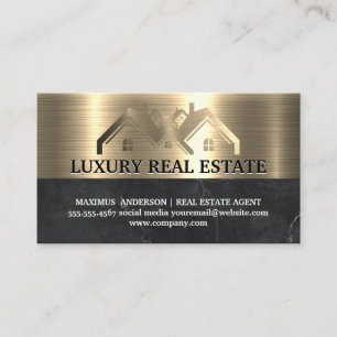 Real Estate Property Metallic Gold Black Marble Business Card