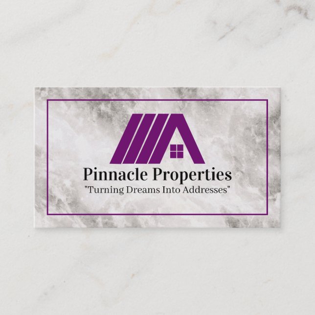 Real Estate Property | Purple Logo | Marble Business Card (Front)