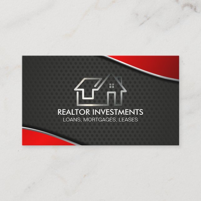 Real Estate Property | Red Metallic | Mesh Business Card (Front)