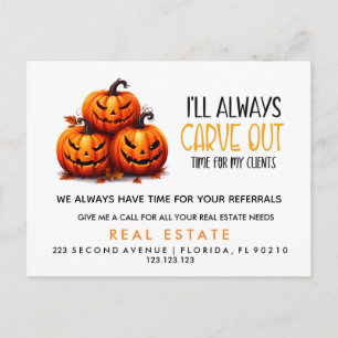 real estate pumpkin referrals Announcement  Postcard