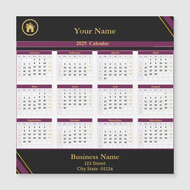 Real Estate Purple Black Gold Business Calendar (Front)