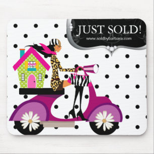 Real Estate Realtor Scooter Girl Dots Just Sold Mouse Pad