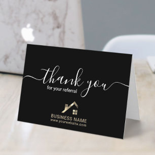 Real Estate Realtor Thanks for Referral Black Thank You Card