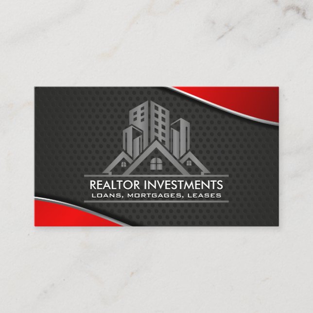 Real Estate  | Red Metallic | Perforated Mesh Business Card (Front)
