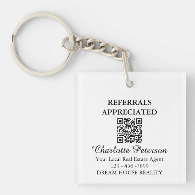 Real Estate Referral Gift Realtor QR Code Key Ring (Front)