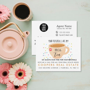 real estate referrals special tea marketing announcement postcard