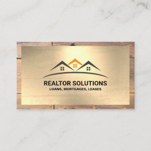 Real Estate Residential   Gold and Wood Border Business Card
