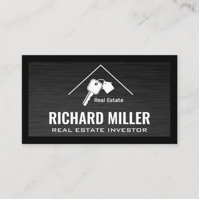 Real Estate Roof and Keys | Black Border Business Card (Front)