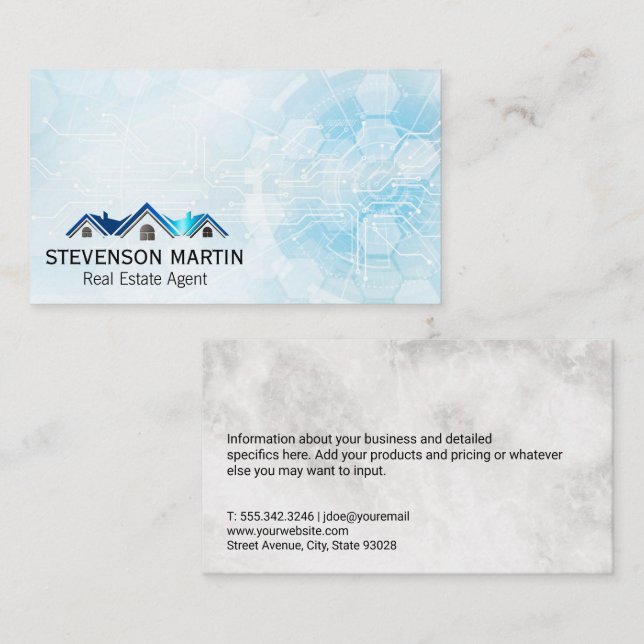 Real Estate Roof Logo | Tech Background Business Card (Front/Back)