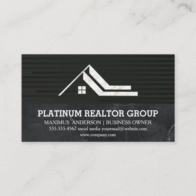 Real Estate | Sleek Black | Marble Business Card (Front)