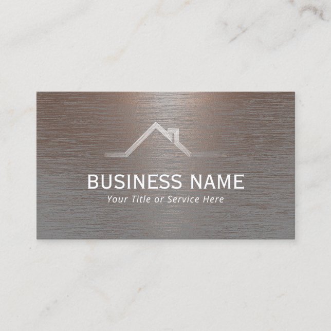 Real Estate Trendy Brushed Copper Metal Realtor Business Card (Front)