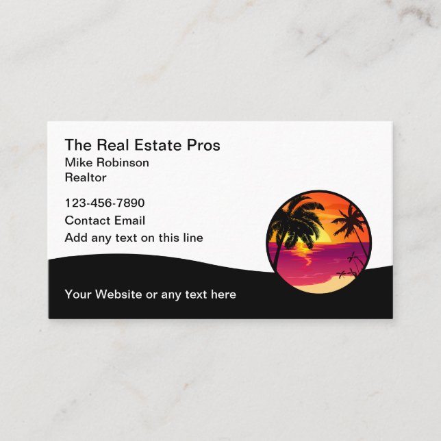 Real Estate Tropical Palm Tree Business Cards (Front)