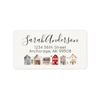 Real Estate Watercolor Houses Return Address Label