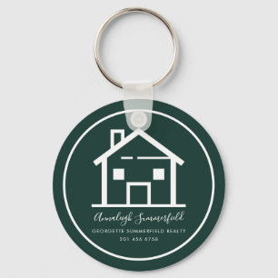 Real Estate White Green Business Custom Key Ring
