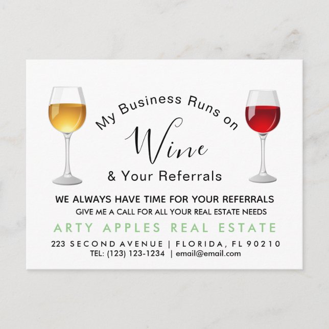 real estate wine referrals Announcement Postcard (Front)