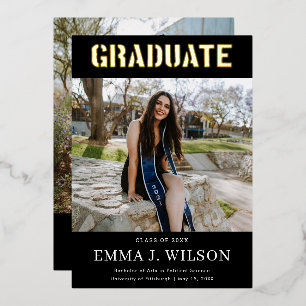 Real Foil 2 Photo Black Graduation Announcements 