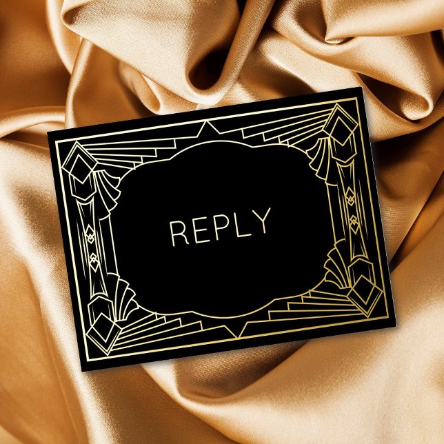 Real Foil Art Deco Geometric Gold Foil Meal RSVP  Foil Invitation Postcard (Creator Uploaded)