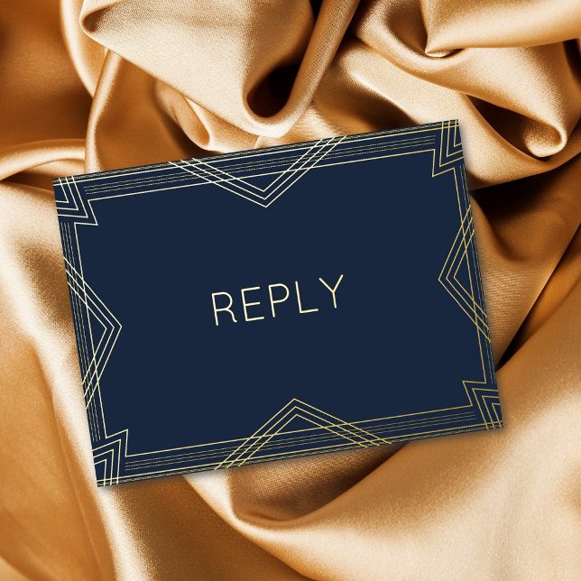 Real Foil Art Deco Geometric Gold Foil Meal RSVP  Foil Invitation Postcard (Creator Uploaded)