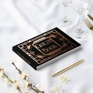Real foil art deco rose gold black gatsby 20's guest book