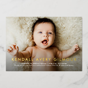 Real Foil Baby Name 2 Custom Photos Birth Holiday Card