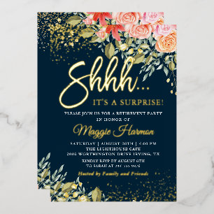 Real Foil Blue Gold Floral Surprise Retirement