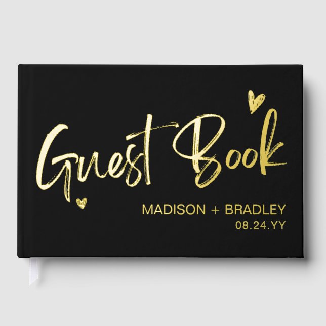 Real Foil Calligraphy Script Modern Wedding Guest Book (Front)