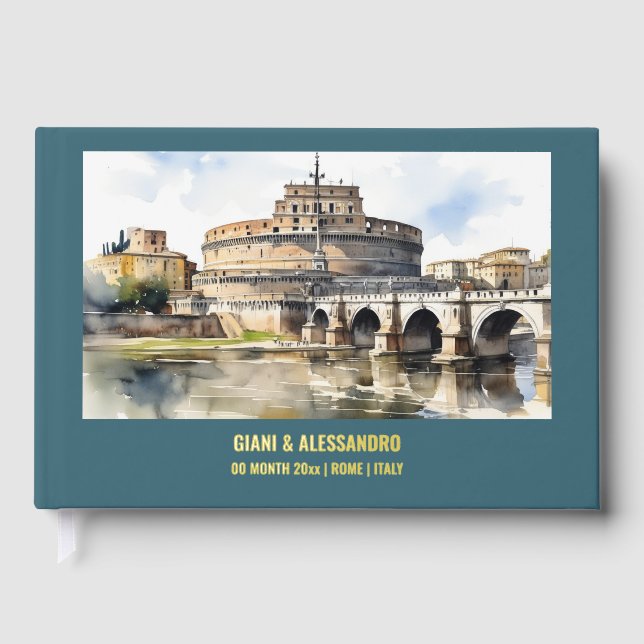 Real foil Castel Sant'Angelo Rome wedding Italy Guest Book (Front)