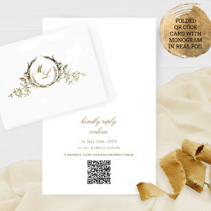 Real Foil Chic Calligraphy Monogram RSVP QR Code  Card