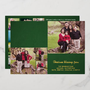REAL Foil Christian Verse Green Photo Collage Holiday Card