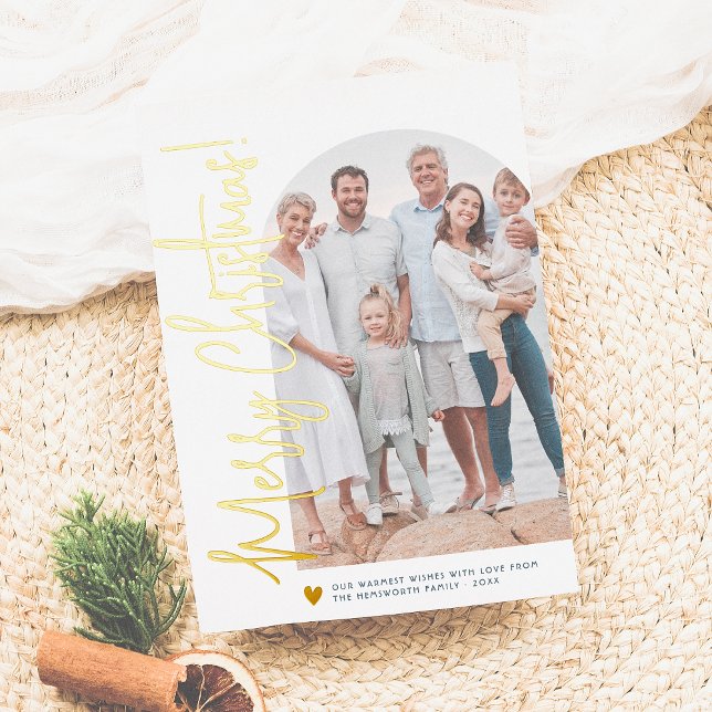 Real Foil | Christmas Photo Arch & Gold Heart Foil Holiday Card (Creator Uploaded)