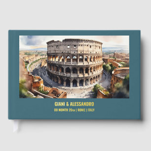 Real foil Colosseum Rome watercolor Italy wedding Guest Book