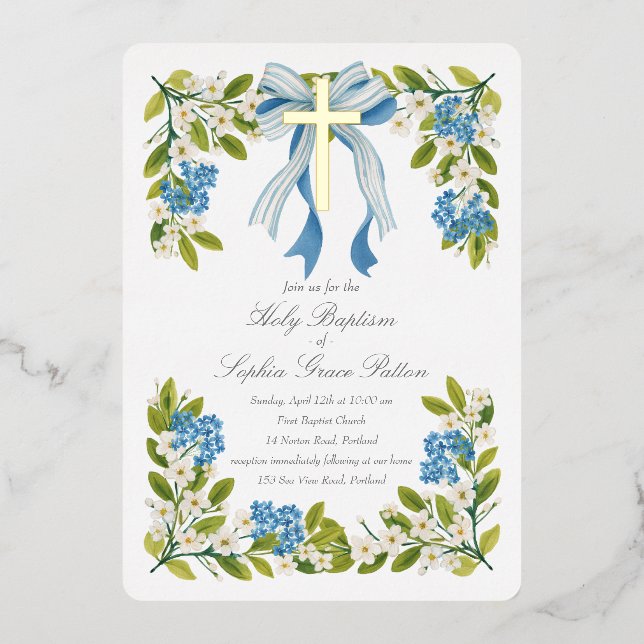 Real Foil Cross Baptism Invitation (Front)