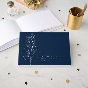 Real Foil Elegant Blue Boho Floral Wedding Guest Book