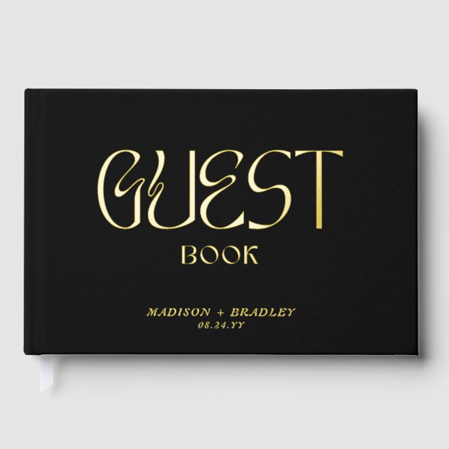 Real Foil Elegant Gold Calligraphy Script Wedding Guest Book (Front)