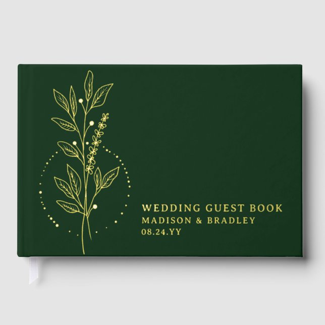 Real Foil Elegant Green Boho Floral Wedding Guest Book (Front)