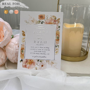 Real Foil Elegant Peach, Blush Botanical Wedding 