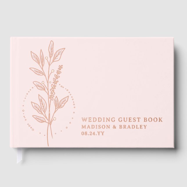 Real Foil Elegant Pink Boho Floral Wedding Guest Book (Front)