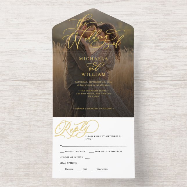 *REAL FOIL* Elegant Script Photo Wedding All In One Invitation (Inside)