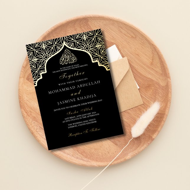 Real foil Gold Black Masjid Wording Muslim Wedding (Creator Uploaded)