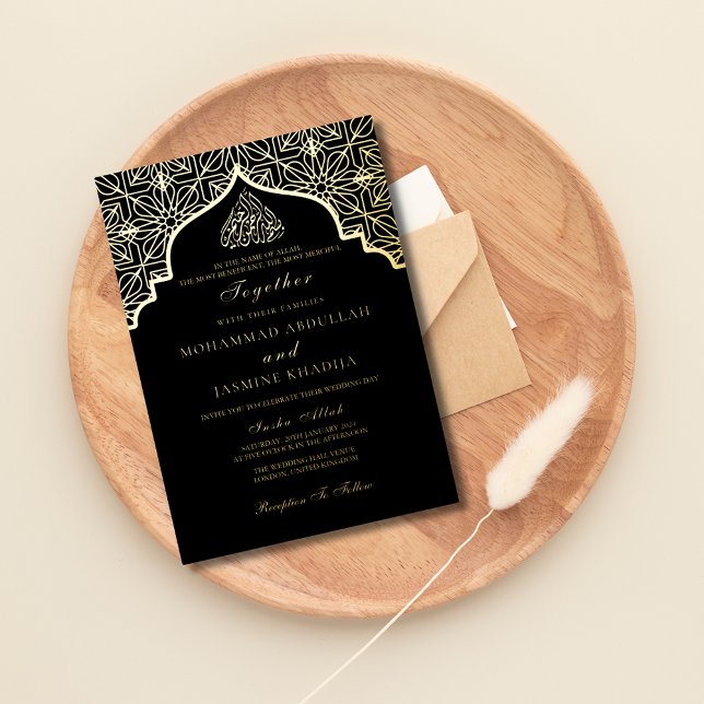 Real foil gold black Masjid Wording Muslim Wedding (Creator Uploaded)