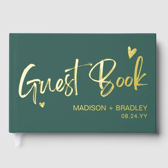 Real Foil Gold Calligraphy Script Modern Wedding Guest Book (Front)